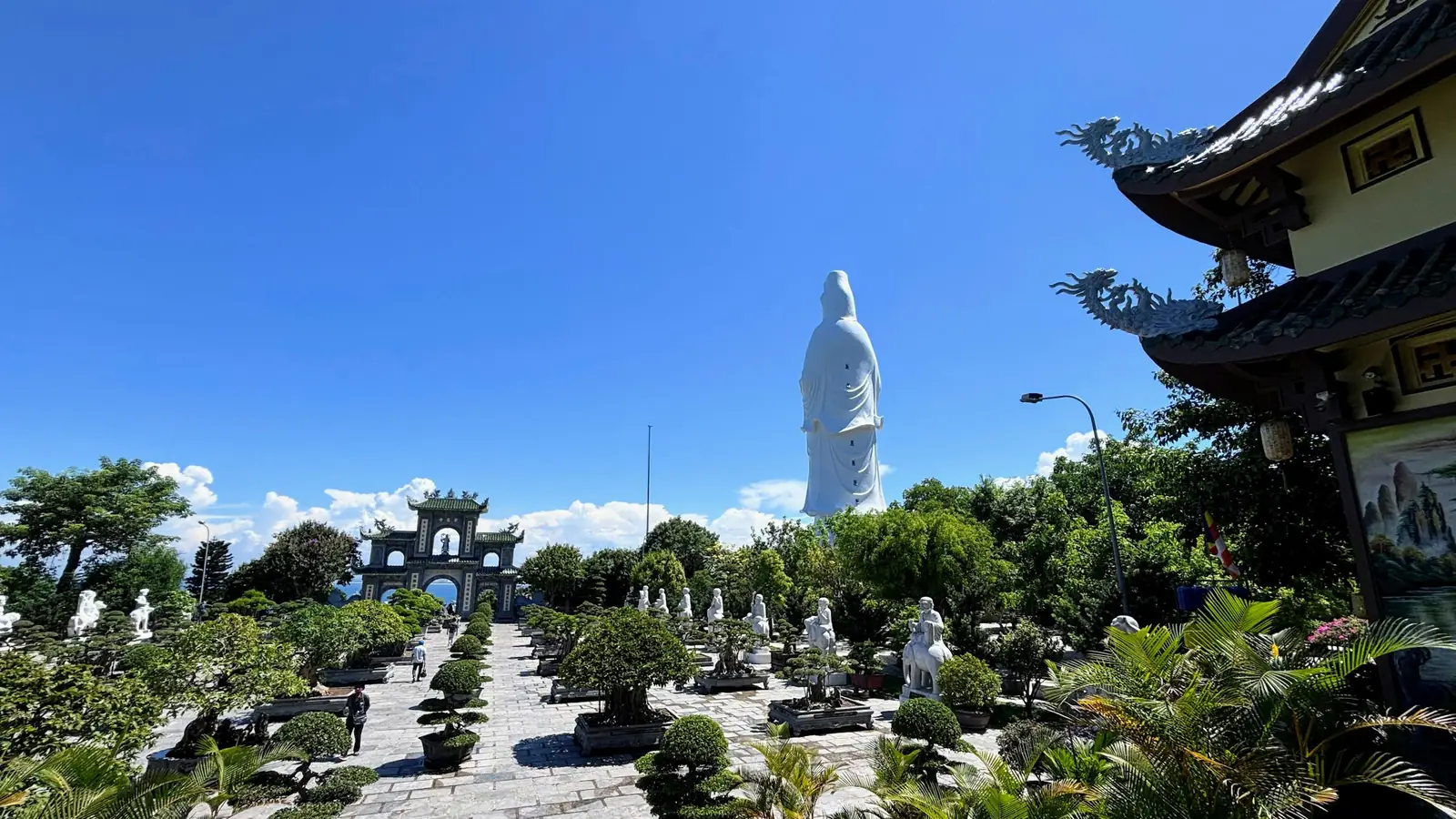 The white Lady Buddha statue above the gardens of Linh Ung Pagoda on the Son Tra peninsula, Da Nang